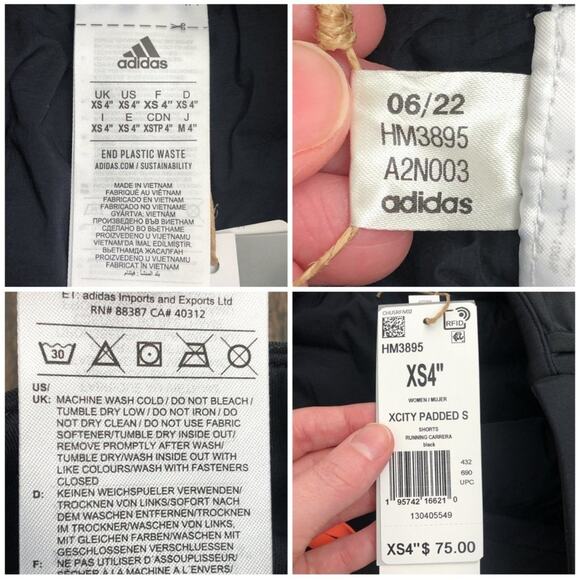 Adidas X-City Padded Running Short High Rise Drawstring Pockets 4" Size XS Black - Picture 14 of 15